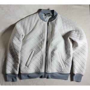 Athleta Women's Full Zip Quilted Bomber Jacket- Size M- White And Gray